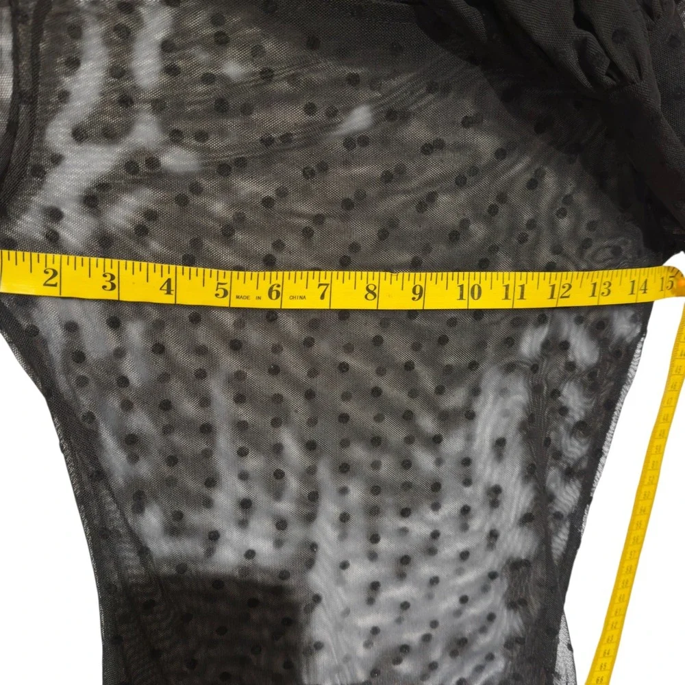 Black Mesh‎ Bodysuit M Polka Dot  Flare Sleeve Whimsygoth Romantic Goth Altcore - Picture 5 of 7